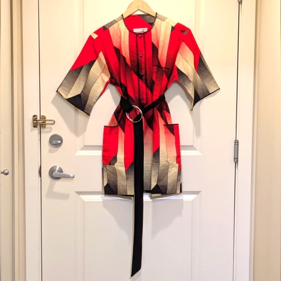 Vintage Swob M Black and Red Patterned Co-Ord Set with Belt - SEE SIZE NOTES - Picture 3 of 16